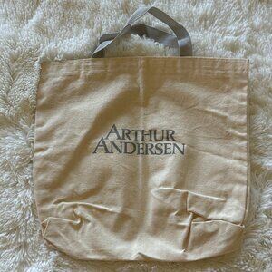 Authentic New ARTHUR ANDERSEN Cream & Gray Canvas Tote Bag Rare Collectible